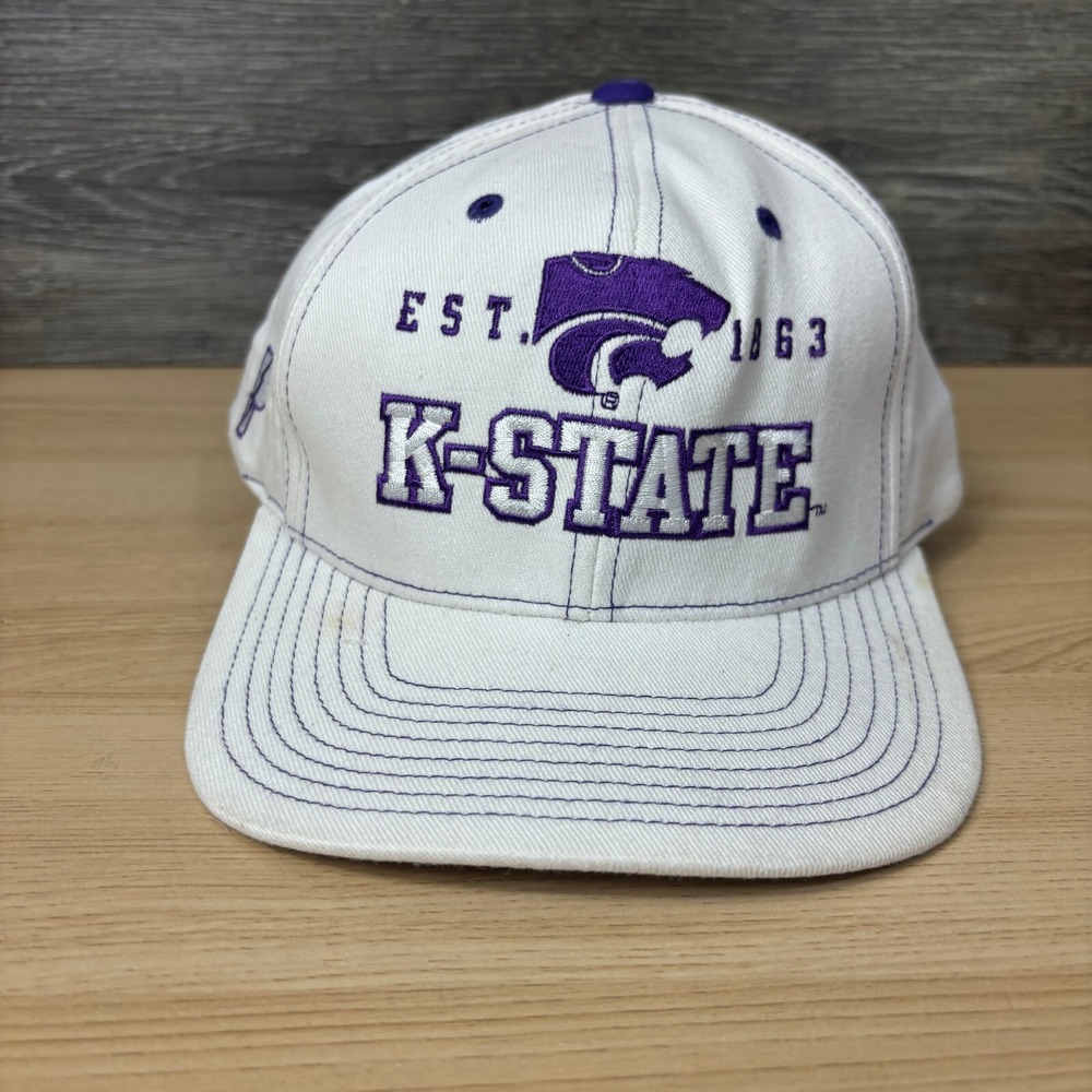 Vintage Kansas State Wildcats Hat Cap Snapback White Purple Pro‎ Player 90s